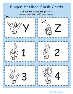 Sign Language Flash Cards: Y, Z, 1-4