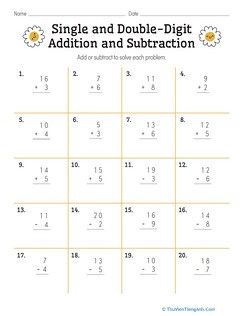 Single and Double-Digit Addition and Subtraction