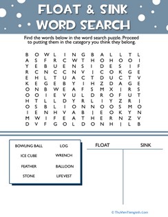 Float and Sink Word Search