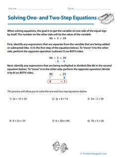 Solving One- and Two-Step Equations
