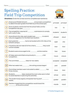 Spelling Practice: Field Trip Competition