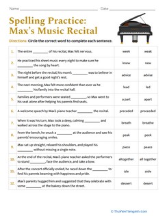 Spelling Practice: Max’s Music Recital