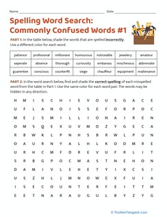 Spelling Word Search: Commonly Confused Words #1