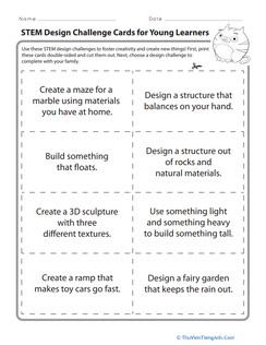 STEM Design Challenge Cards for Young Learners