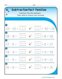 Subtraction Fact Families