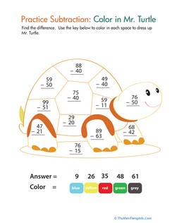 Color by Number: Practice Two-Digit Subtraction 9