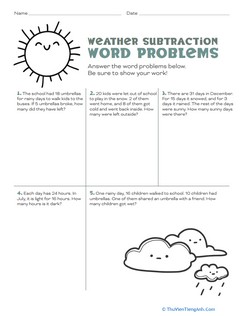 Weather Subtraction Word Problems