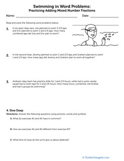 Swimming in Word Problems: Practicing Adding Mixed Number Fractions