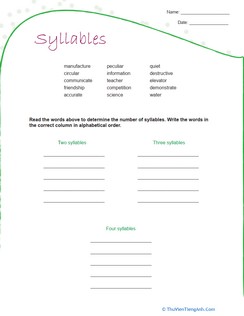 Syllable Practice: Count the Syllables