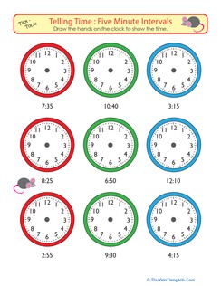 Telling Time to Five Minutes: Draw the Time