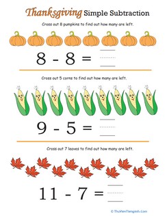 Thanksgiving Math: Simple Subtraction #3