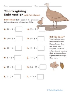 Thanksgiving Subtraction #4