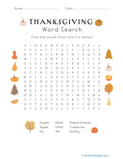 Thanksgiving Word Search