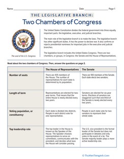 The Legislative Branch: Two Chambers of Congress