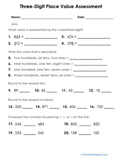 Three-Digit Place Value Assessment