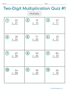 Two-Digit Multiplication Quiz #1