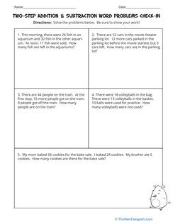 Two-Step Addition & Subtraction Word Problems Check-In