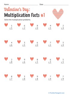 Valentine’s Day: Multiplication Facts #1