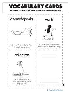 Vocabulary Cards: An Introduction to Onomatopoeia