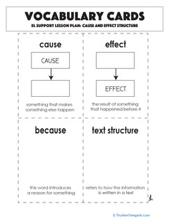 Vocabulary Cards: Cause and Effect Structure