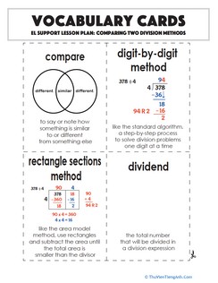 Vocabulary Cards: Comparing Two Division Methods