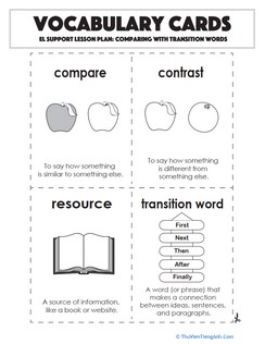 Vocabulary Cards: Comparing with Transition Words