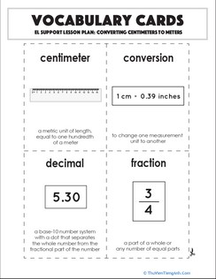 Vocabulary Cards: Converting Centimeters to Meters