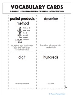 Vocabulary Cards: Describe the Partial Products Method