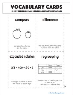 Vocabulary Cards: Discussing Subtraction Strategies