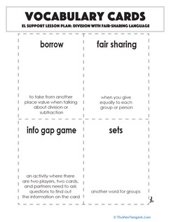 Vocabulary Cards: Division with Fair-Sharing Language