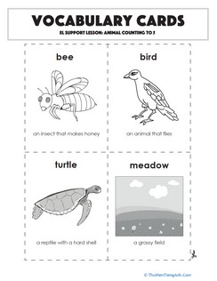 Vocabulary Cards: Animal Counting to 5