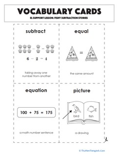 Vocabulary Cards: Fishy Subtraction Stories