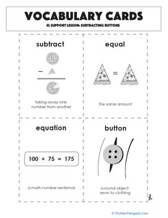 Vocabulary Cards: Subtracting Buttons