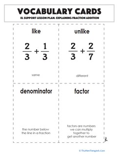 Vocabulary Cards: Explaining Fraction Addition