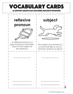 Vocabulary Cards: Exploring Reflexive Pronouns