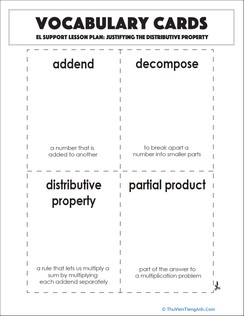 Vocabulary Cards: Justifying the Distributive Property