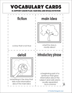 Vocabulary Cards: Main Idea and Details in Fiction