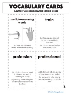 Vocabulary Cards: Multiple-Meaning Words