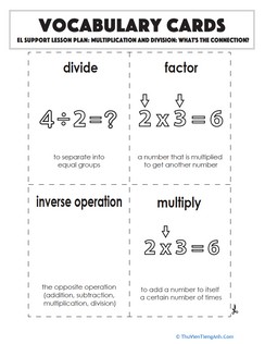 Vocabulary Cards: Multiplication and Division: What’s the Connection?