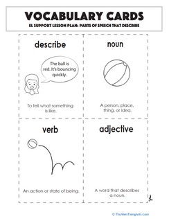Vocabulary Cards: Parts of Speech that Describe
