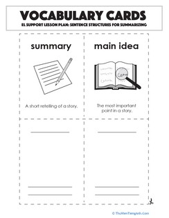 Vocabulary Cards: Sentence Structures for Summarizing