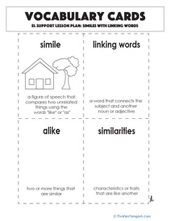 Vocabulary Cards: Similes with Linking Words