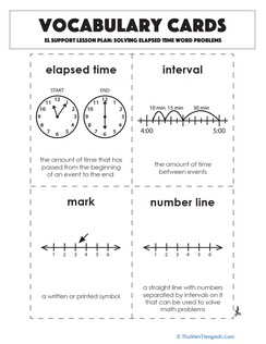 Vocabulary Cards: Solving Elapsed Time Word Problems