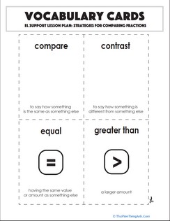 Vocabulary Cards: Strategies for Comparing Fractions