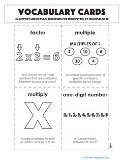 Vocabulary Cards: Strategies for Multiplying by Multiples of 10