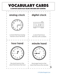 Vocabulary Cards: Telling Time Using Skip Counting