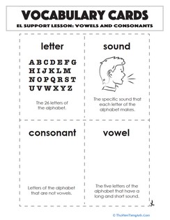 Vocabulary Cards: Vowels and Consonants