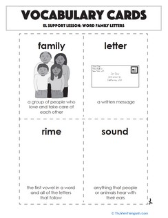 Vocabulary Cards: Word Family Letters