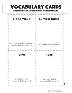 Vocabulary Cards: Writing Three-Digit Number Names