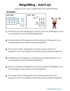 Weightlifting Addition Word Problems